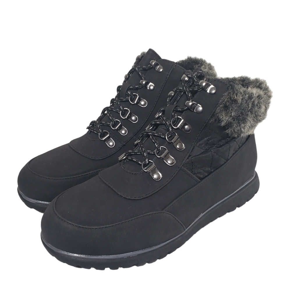 Karen Scott Wanona Black Lace Up Faux Fur Boots Sz 8.5 M